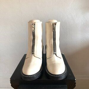 Rag & Bone SHILOH Zip Leather Lug Sole Ankle Boots (Antique White, EU 40)